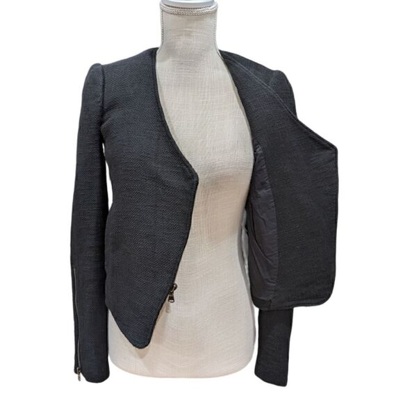 Tibi New York Women's Black Textured Zip Up Blazer Jacket Size 2 - Picture 6 of 10
